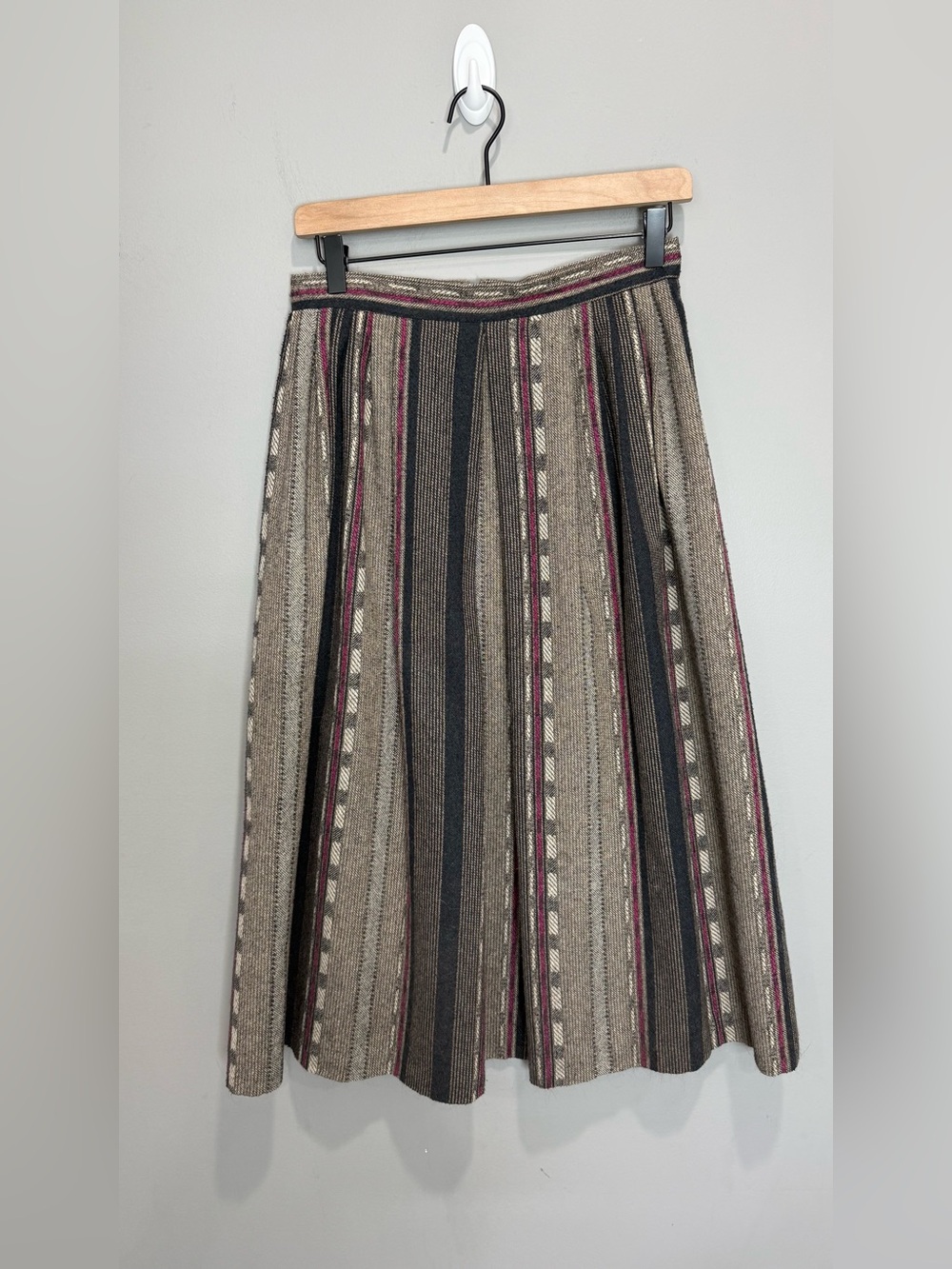 Claude Vintage Striped Wool Blend Midi Skirt High Waist A-Line Size 10